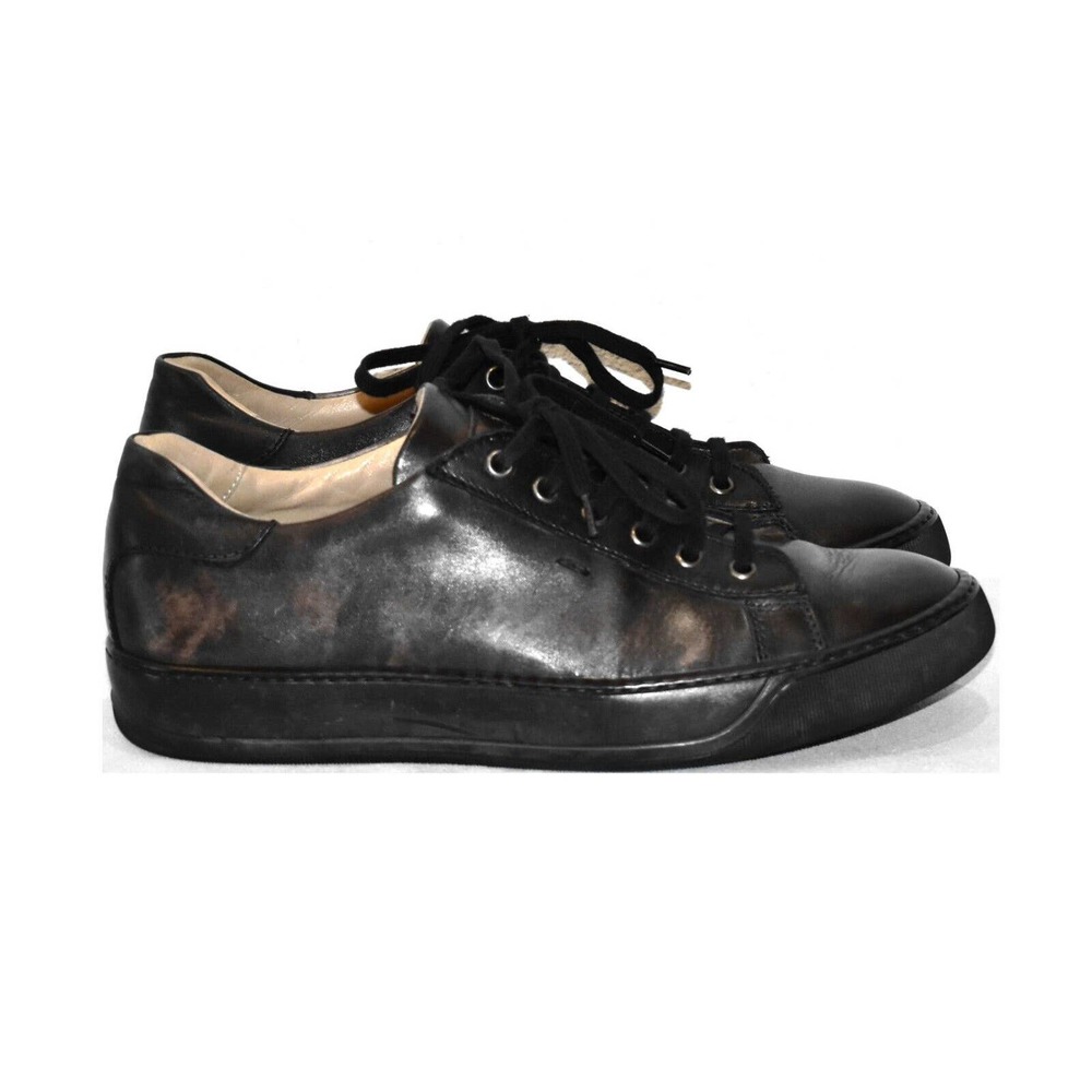 C0 Auth SANTONI Dark Brown Calfskin Leather Low Top Sneaker Shoes Sz 7.5 US 8.5 - Picture 2 of 9